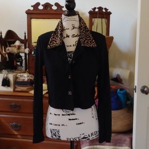 Black Knit Jersey & Faux Leopard Collar Jacket
